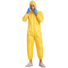 Mens Hooded Protection Overalls Yellow Jumpsuit Cosplay Coveralls Elastic Suits