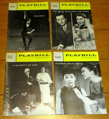  Playbill Lot (4) 1950's W/ Flower Drum Song + Redhead + A Majority of One +