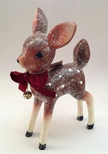 NEW 9.5" tall BROWN Spotted Deer Reindeer Figurine Xmas Glitter Bell Vtg Style