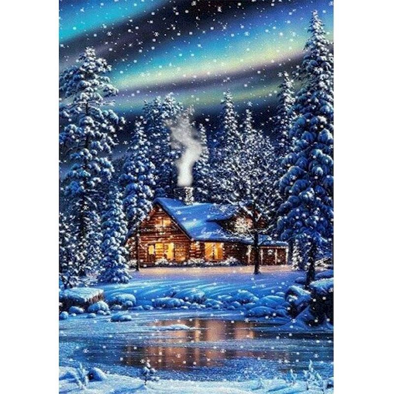 Pintura de diamantes invierno cabaña diseños de lona retrato pantallas decoraciones de pared