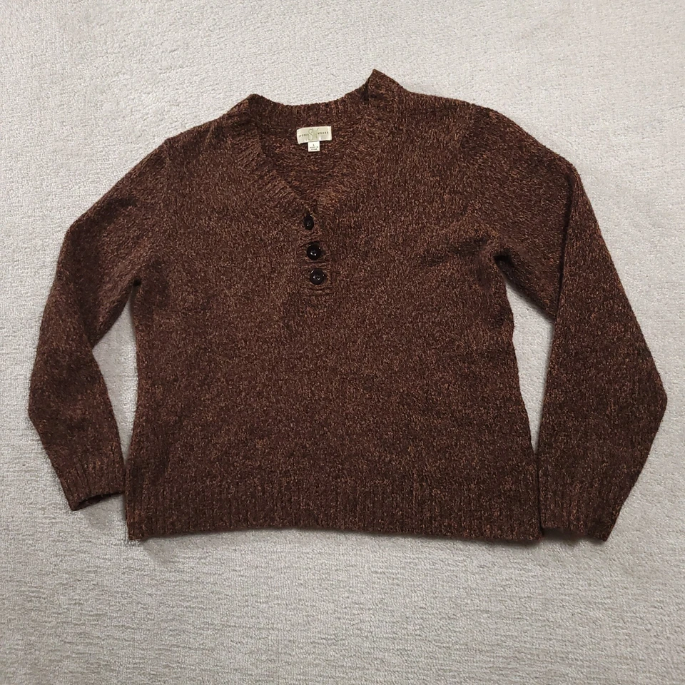 Studio Works Women's Brown Henley Sweater Size Large V-Neck Long Sleeve - Image 2 of 4