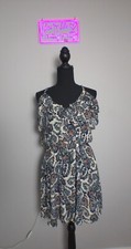 womans small American Eagle paisley off shoulder cap sleeve button up dress