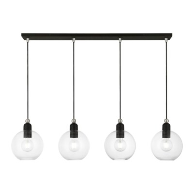 Livex Downtown 4 Light Sphere Linear Chandelier, Black/Nickel/Clear - 48976-04