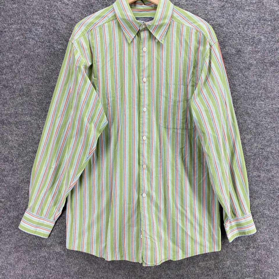 Camisa Talbots Hombre M Mediana Verde Rayas Cuello Abotonado Manga Larga Algodón Foto 4 de 4