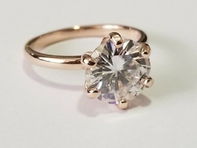 3.00 Carat (9mm) Moissanite 6 Prong Solitaire Ring 14K Rose Gold Charles&Colvard