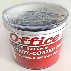 470 Paper Clips 1-1/4" Black & White Vinyl Coated with Dispenser - Open Box