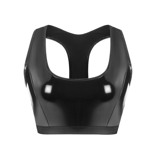 Sexy glänzendes PVC-Leder-Tanktop Trägertops Sport Yoga BH Party Clubwear für Damen - Bild 2 von 15
