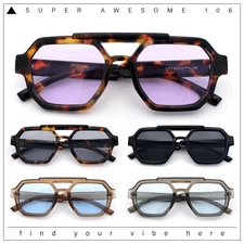 Hipster Octagonal Double Bridge Thick Bevel Plastic Racer Sunglasses