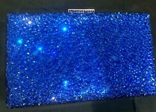 New Royal Blue Crystal Evening Clutch Bag 8 1/2''w x 6' Gold Trim- Fits Iphone