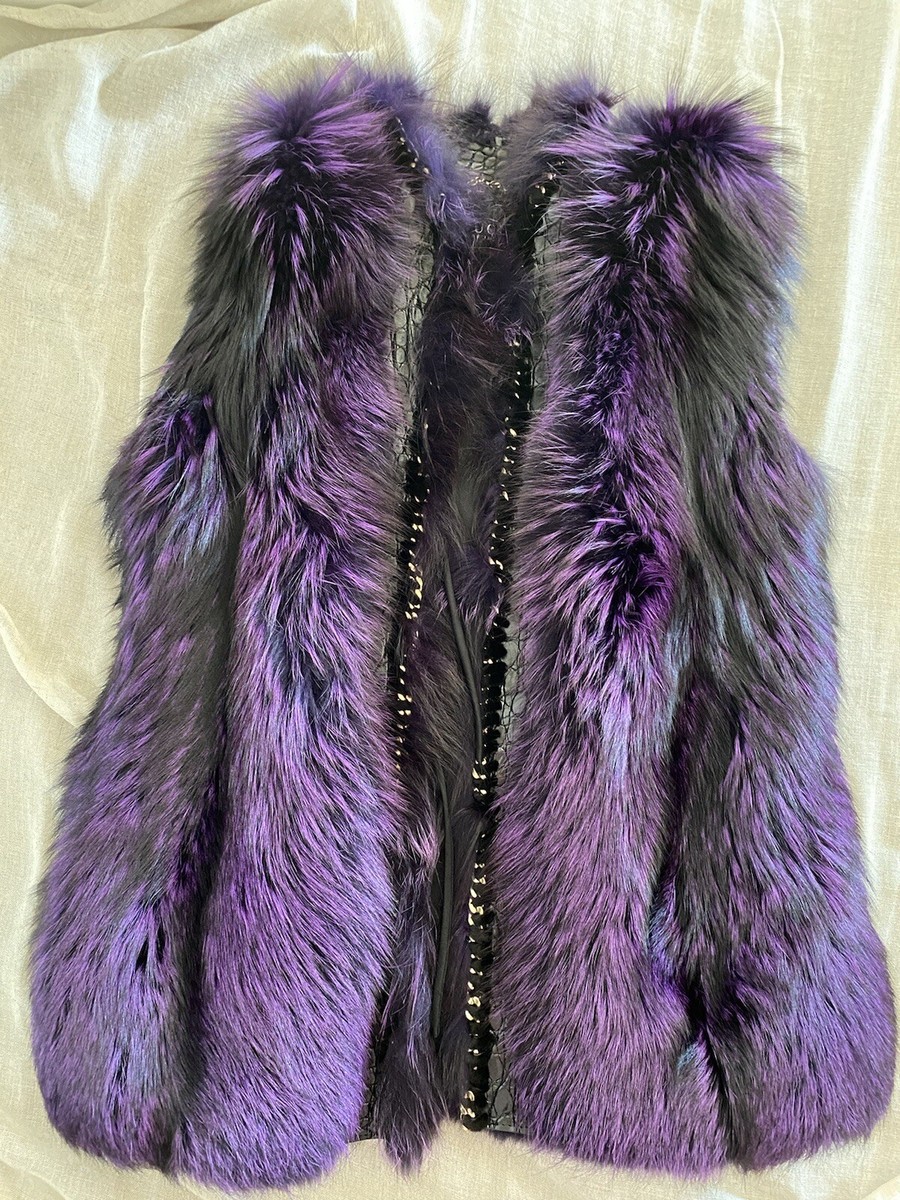 Auth Brand Real Fox Purple/Black Fur Runway GUCCI Vest Coat