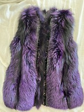 Auth Brand Real Fox Purple/black Fur Runway Gucci Vest Coat Crocodile Trim 42