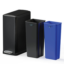 13 Gallon Kitchen Trash Can with Dual Compartments, Stainless Steel, Black