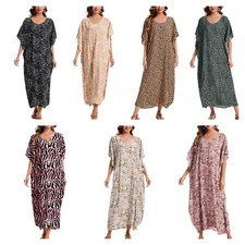 Beautybatik Hippie Animal Print Kaftan Loungewear Maxi Plus Long Dress XL to 4X