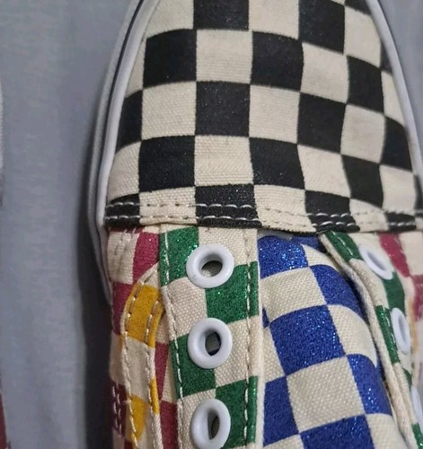 EUC Vans Checkered Sneakers Womens Sz 7 Men's 5.5 Black Blue Green Low Top Shoes - Picture 6 of 8