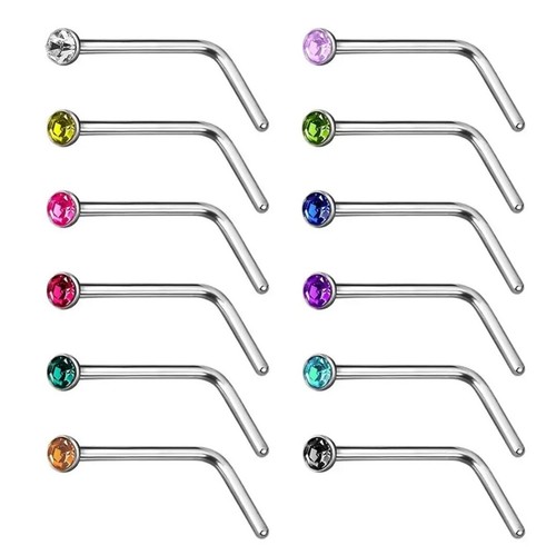 L Shaped Surgical Steel Nose Ring Stud You Choose the Gem Size & Color 20 Gauge - 第 5/5 張圖片