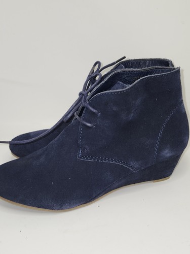 Women's 7.5 Crown Vintage Blue Suede Wedge Booties Lace up - 第 4/5 張圖片
