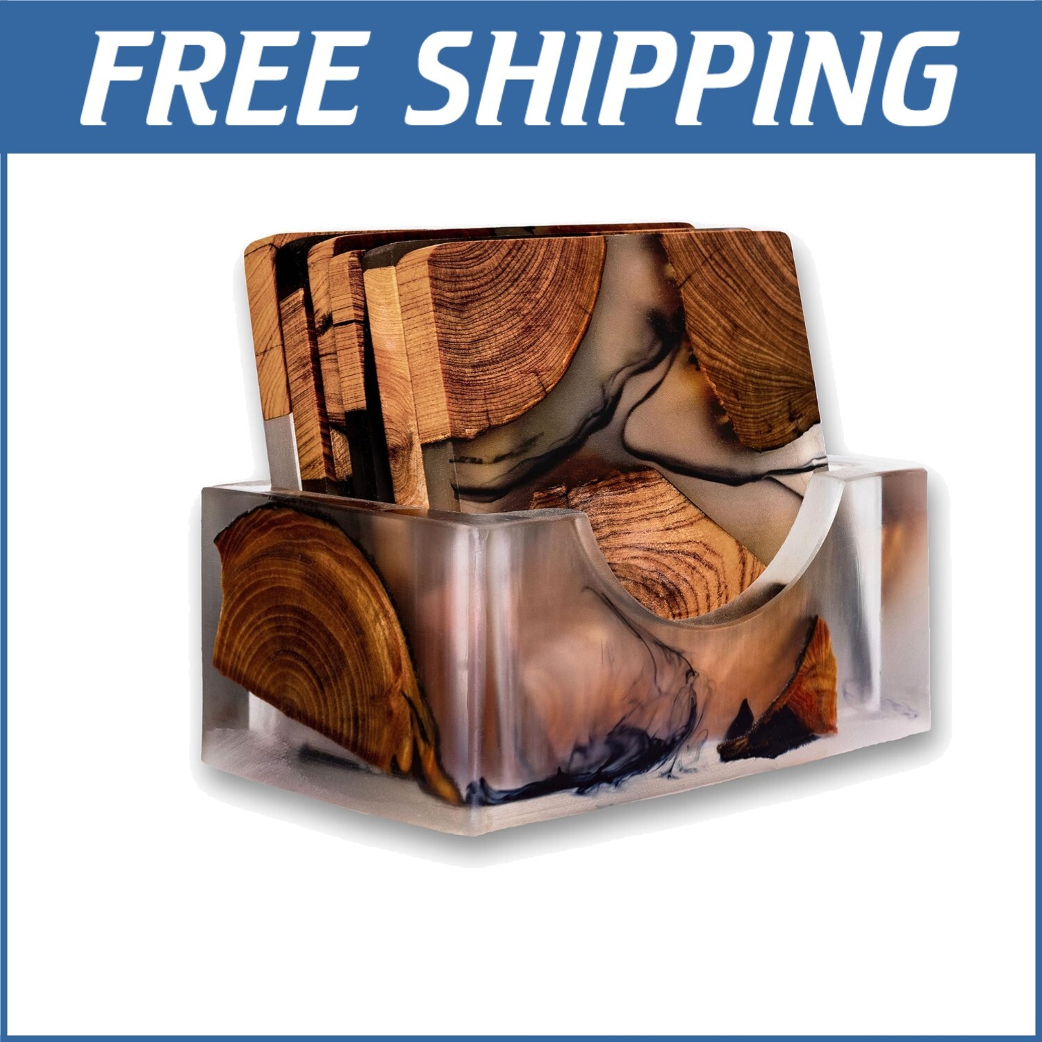 Stylish Square Cedar Wood Epoxy Coasters Set of 6 - Protect Surfaces Elegantly-image