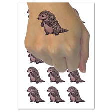 Cartoon Pangolin Endangered Species Standing Temporary Tattoo Set