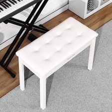 Wooden White Duet Piano Keyboards Bench Vanity Stool with Storage,Padded Cushion