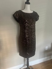 Eliza J Dress Women’s 6 Black Gold Sheath Mini Velvet Sequins Cap Sleeves