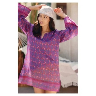 Roller Rabbit Kurta Tunic Anthropologie Purple Sleep Shirt Augusta Size M NEW