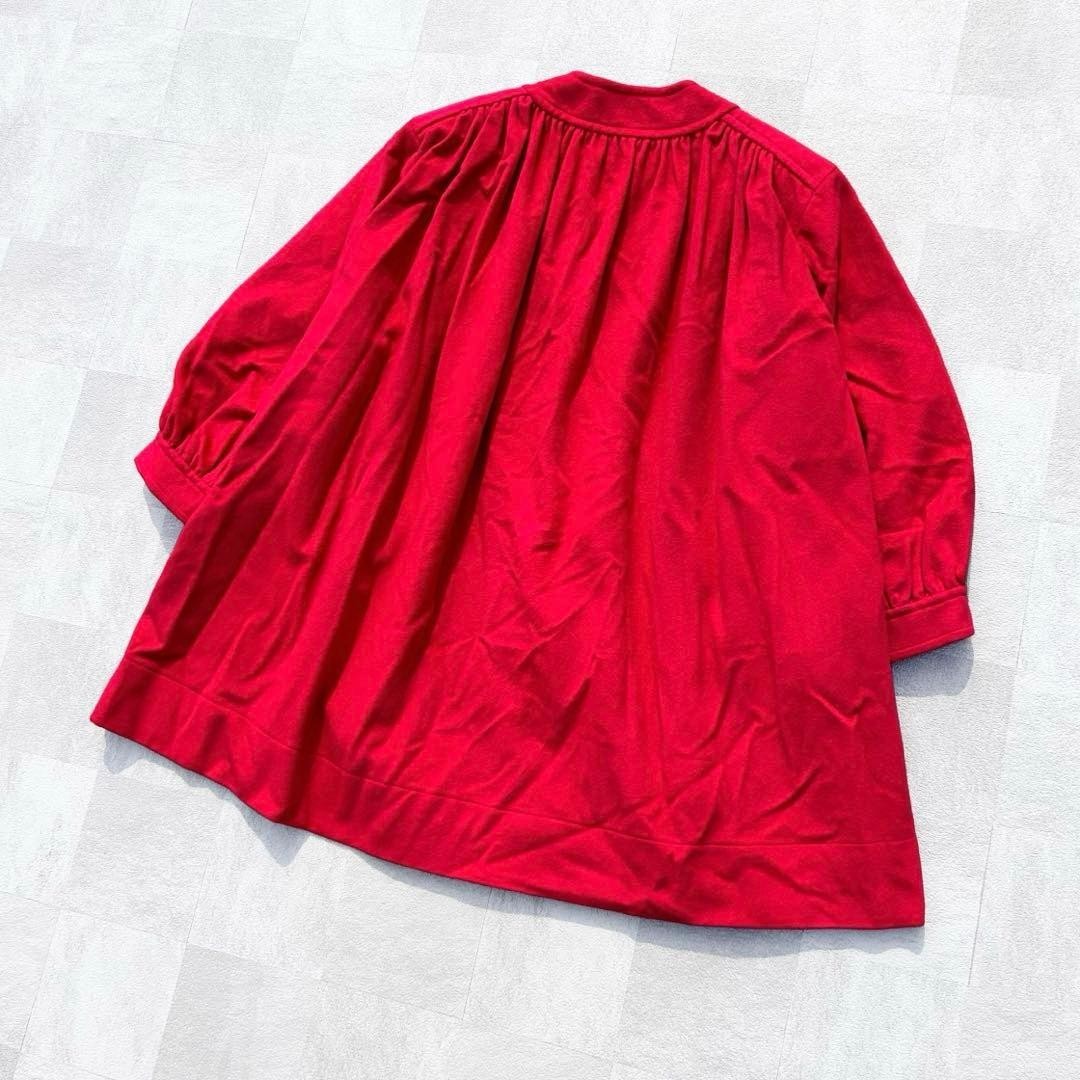 Yves Saint Laurent 90s Vintage Red Wool Pleated Gathered Wide Coat M thumbnail 8