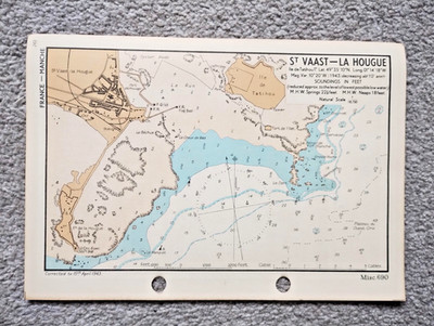 St Vaast to La Hougue, France - 1943 Vintage Admiralty Royal Navy Map