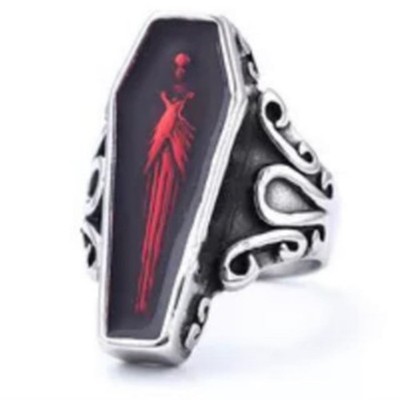 Jewelry Titanium Steel Vampire Coffin Cross Ring For Men's Rings Red-tone Size 6