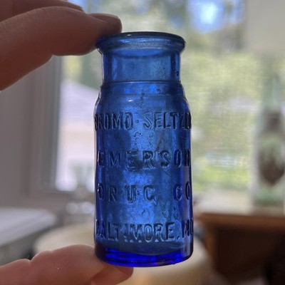Antique 1910s Cobalt Blue Bromo Seltzer Bottle Emerson Drug Baltimore MD ABM