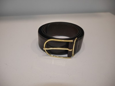 MASSIMO DUTTI sz Large Dark Brown Minimalist Leather Belt w/Gold Hardware EUC