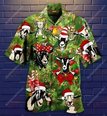 Herren Button Down schönes Hawaiihemd Ziegenkiefermuster Neuheit Urlaub