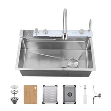 Pull-out Facuet Single Bowl Sink Kitchen Vegetable Sink 304 Whale Waterfall Sink