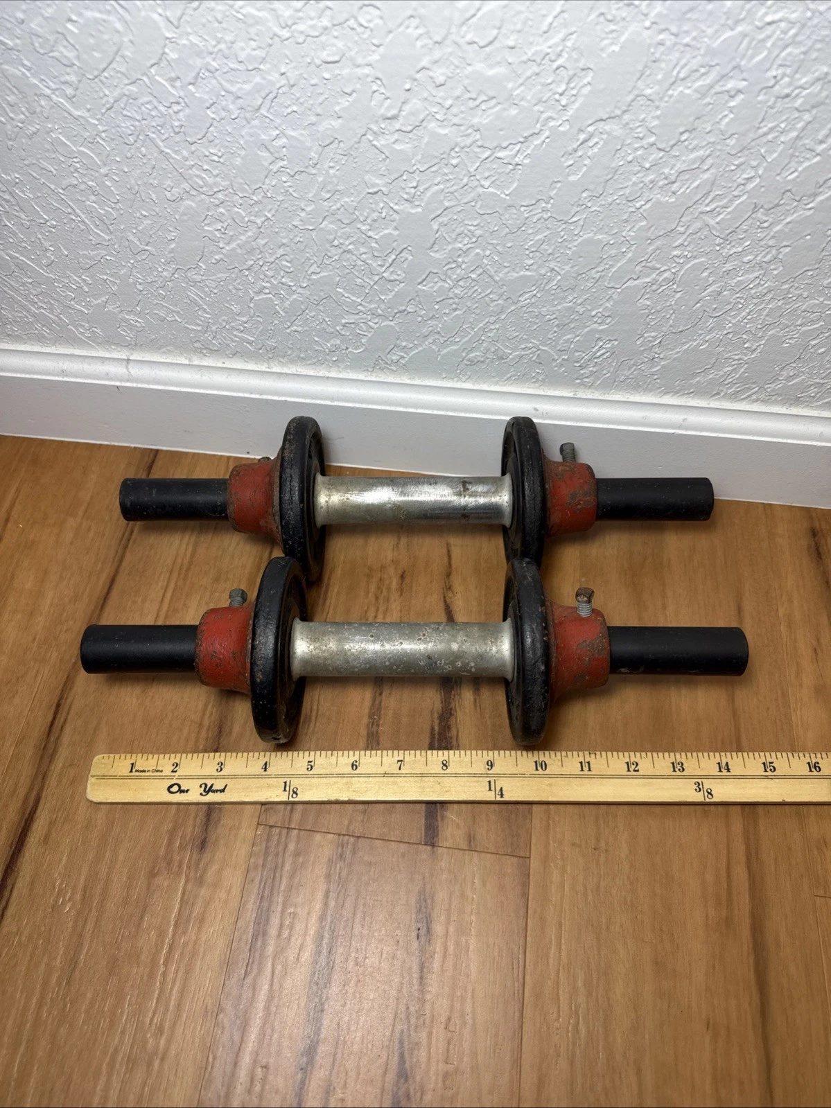 Vintage York Loadable Dumbbells Set Of 2, Sleeves, Collars, And 1 1/4lb Weights