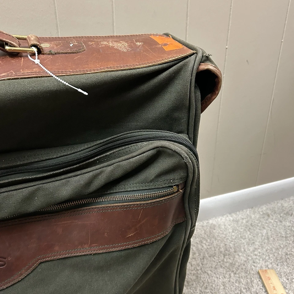 Maletín con ruedas vintage Orvis Battenkill bolsa de equipaje cuero lona verde Foto 4 de 4