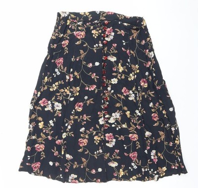 American Connection Damen Midirock schwarz Blumen Knopf Größe S Viskose
