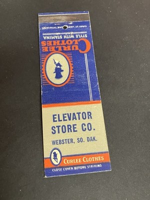 Vintage South Dakota Matchbook  Elevator Store Co - Curlee Clothes  Webster