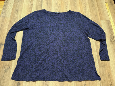 Mario Serrani Shirt Women's Size XXL Blue Black Cheetah Print Long Sleeve Shirt