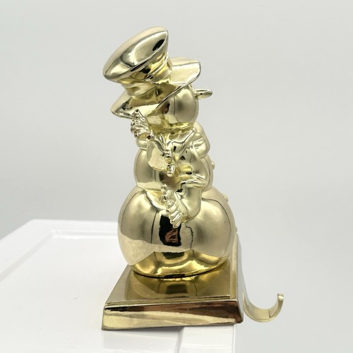 Snowman Christmas Stocking Hanger Shiny Gold Color Metal 6 X 5 Inches Very Cute - Picture 7 of 11