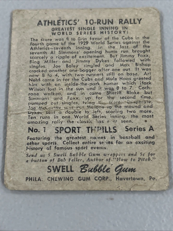 1948 Swell- Sport Thrills, Greatest Single Inning, World Series, Card #1 - Image 4 of 4