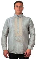 Gray Long Sleeve Organza Barong Tagalog - ORDER US SIZE