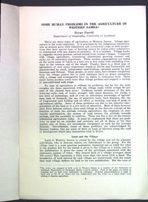 Some Human Problems in the Agriculture of Western Samoa; Farrell, Bryan:
