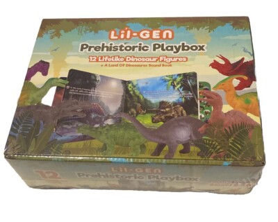 LIL-GEN PREHISTORIC PLAYBOX 12 LIFELIKE DINOSAURE FIGURES W SOUNDBOOK NEW