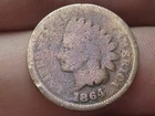1864 L Indian Head Cent Penny, With L, Pointed Bust- About Good Details, Toned