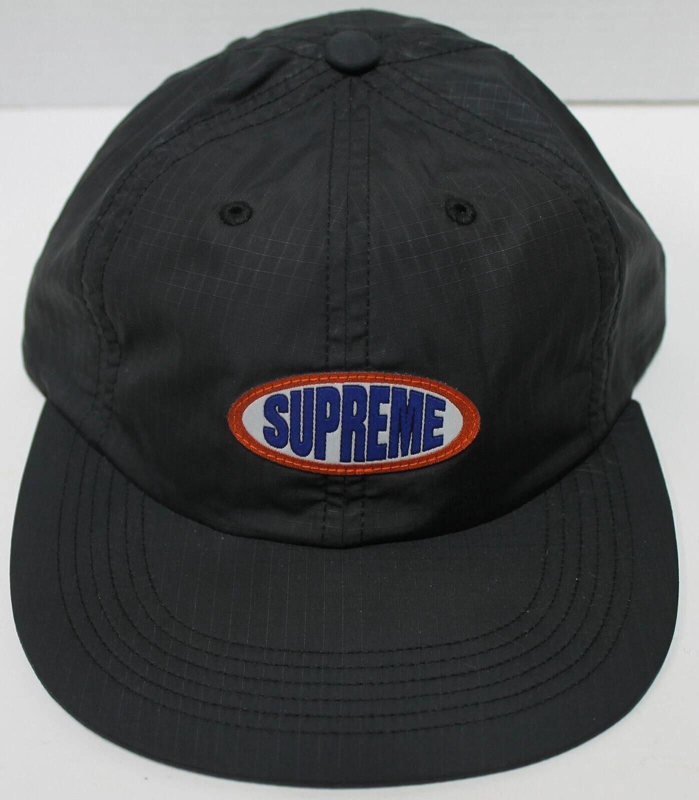 suprême   chapeau ovale étiquette 6 panneaux   noir   neuf