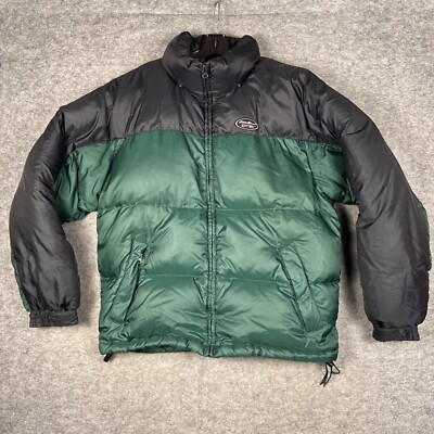 Eddie Bauer Jacket Mens Medium Green Black Goose Feather Down Coat