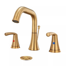 Bathroom Sink Faucet 3 Hole 8 Inch Widespread Drain Assy, Brushed Gold NEW 14A 