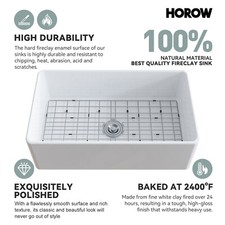 HOROW 33 In Farmhouse Kitchen Sink Apron Single Bowl Ceramic Porcelain Fireclay