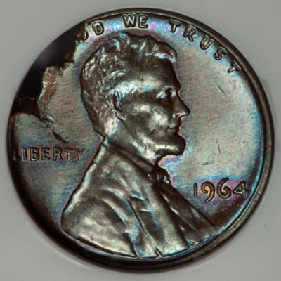 1964 NGC NS64 Struck On Defective Planchet Lincoln Cent Mint Error