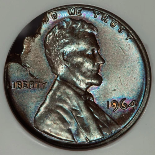 1964 NGC NS64 Struck On Defective Planchet Lincoln Cent Mint Error Nice Color