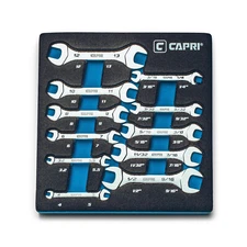 Capri Tools Slim Mini Open End Wrench Set, Metric and SAE, 11-Piece